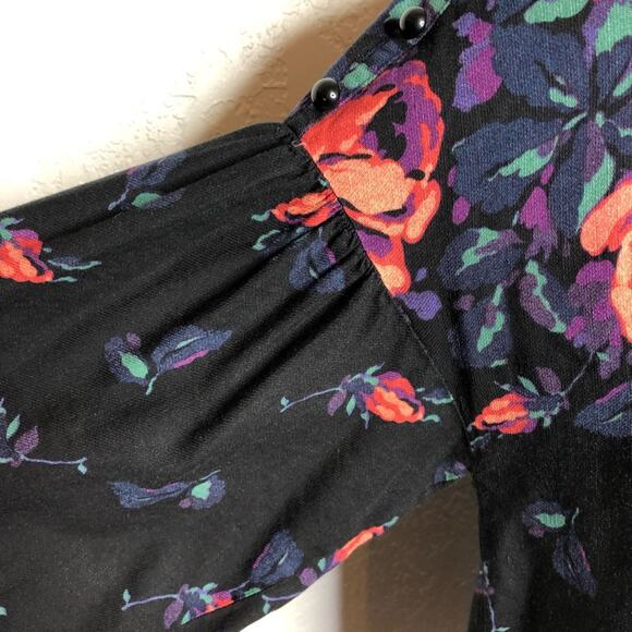 Anthropologie Maeve black pink floral balloon sleeve linen blend top size Medium - Picture 6 of 15